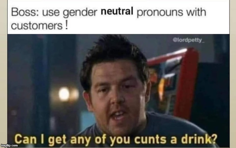 Gender Neutral | image tagged in english motherfucker do you speak it | made w/ Imgflip meme maker