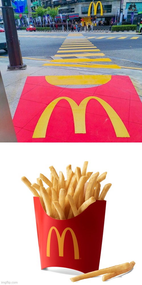 *crosses the McDonald's fries* | image tagged in mcdonalds french fries,mcdonald's,fries,french fries,memes,road | made w/ Imgflip meme maker