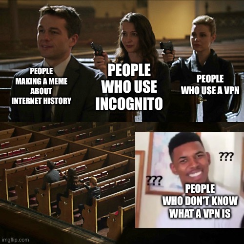 Virtual Private Network | PEOPLE MAKING A MEME ABOUT INTERNET HISTORY; PEOPLE WHO USE A VPN; PEOPLE WHO USE INCOGNITO; PEOPLE WHO DON'T KNOW WHAT A VPN IS | image tagged in assassination chain,memes,funny,tags,unnecessary tags,oh wow are you actually reading these tags | made w/ Imgflip meme maker