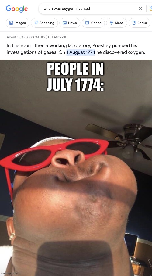 Yeah, another discovering something meme. Breathe it in. | PEOPLE IN JULY 1774: | image tagged in big winnn holding breath,memes,funny memes | made w/ Imgflip meme maker