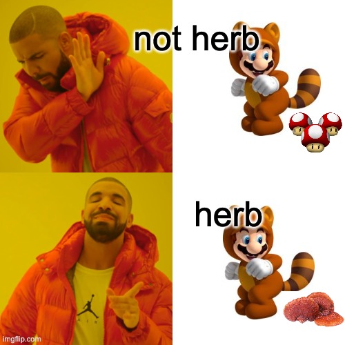 If you haven't tried Reishi mushroom... y'all should. | not herb; herb | image tagged in memes,drake hotline bling,health,mario,mario bros views,mario kart | made w/ Imgflip meme maker