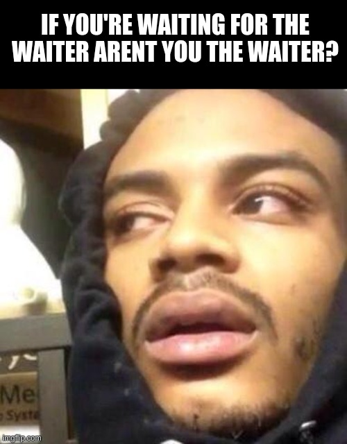 Hits Blunt | IF YOU'RE WAITING FOR THE WAITER ARENT YOU THE WAITER? | image tagged in hits blunt | made w/ Imgflip meme maker