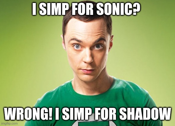 Sheldon Cooper | I SIMP FOR SONIC? WRONG! I SIMP FOR SHADOW | image tagged in sheldon cooper | made w/ Imgflip meme maker