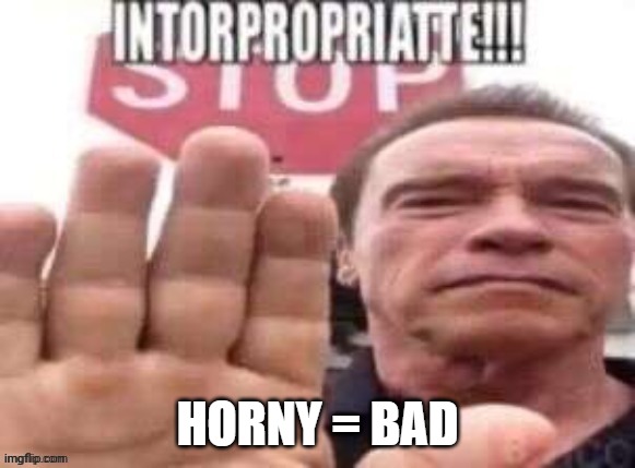 intorpropriatte | HORNY = BAD | image tagged in intorpropriatte | made w/ Imgflip meme maker