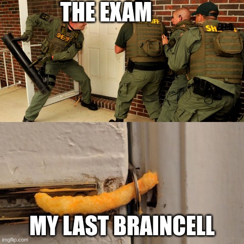 tests be like | THE EXAM; MY LAST BRAINCELL | image tagged in breaking down door | made w/ Imgflip meme maker