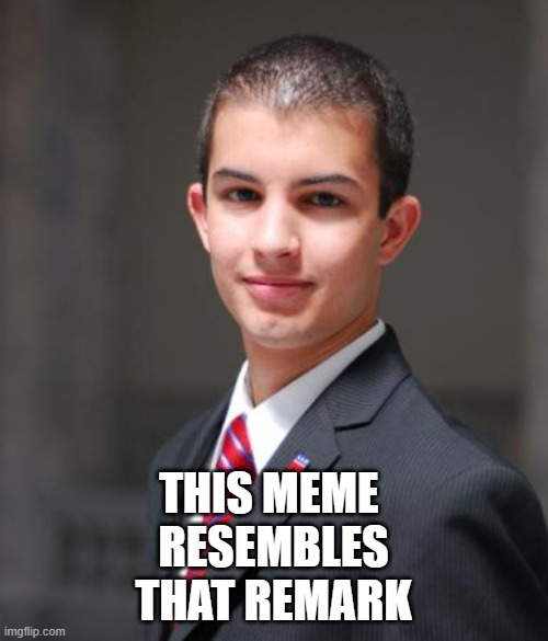 College Conservative  | THIS MEME 
RESEMBLES
THAT REMARK | image tagged in college conservative | made w/ Imgflip meme maker