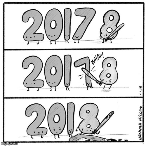How 2018 first began | image tagged in 2017,2018,7,8,baseball bat,murder | made w/ Imgflip meme maker