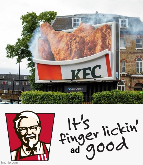 Smoking fried chicken | ad | image tagged in kfc it's finger lickin' good,smoking,kfc,fried chicken,ad,memes | made w/ Imgflip meme maker