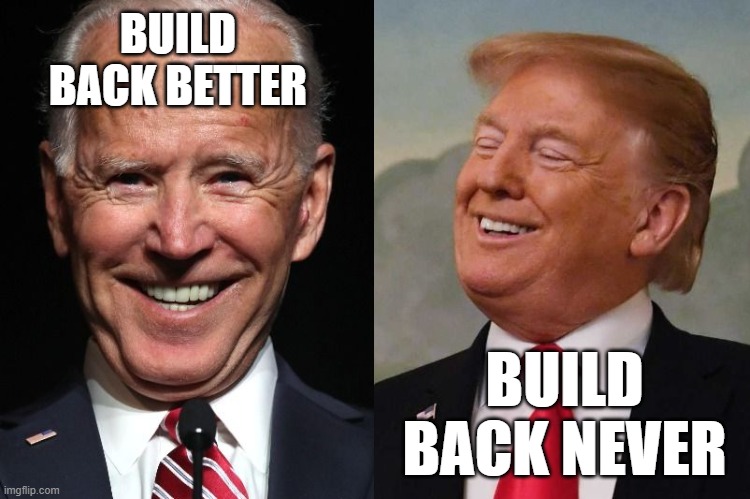President Biden & Wanna Be King Trump | BUILD BACK BETTER; BUILD BACK NEVER | image tagged in rino,donald trump is an idiot,maga,biden - will you shut up man,anti trump,nevertrump meme | made w/ Imgflip meme maker