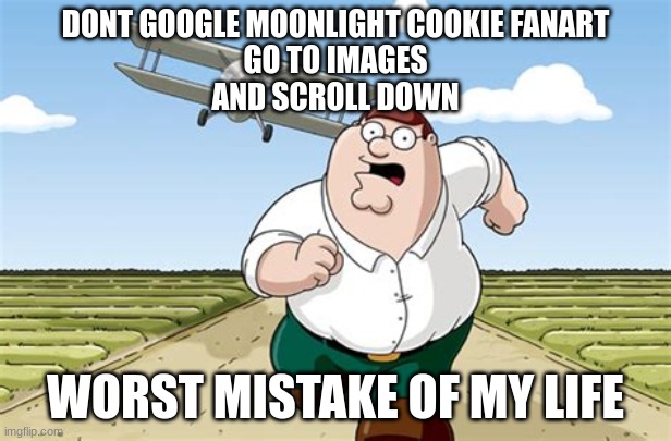 WARNING FROM CRK!!! | DONT GOOGLE MOONLIGHT COOKIE FANART
GO TO IMAGES
AND SCROLL DOWN; WORST MISTAKE OF MY LIFE | image tagged in worst mistake of my life | made w/ Imgflip meme maker