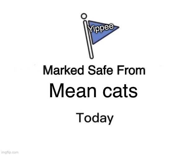 Here you go | Yippee; Mean cats | image tagged in memes,marked safe from | made w/ Imgflip meme maker