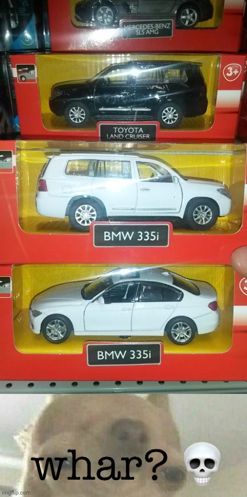 Two of the different looking cars having the same exact name | image tagged in whar,toy,car,cars,you had one job,memes | made w/ Imgflip meme maker