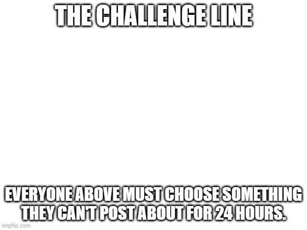 THE CHALLENGE LINE; EVERYONE ABOVE MUST CHOOSE SOMETHING THEY CAN'T POST ABOUT FOR 24 HOURS. | made w/ Imgflip meme maker