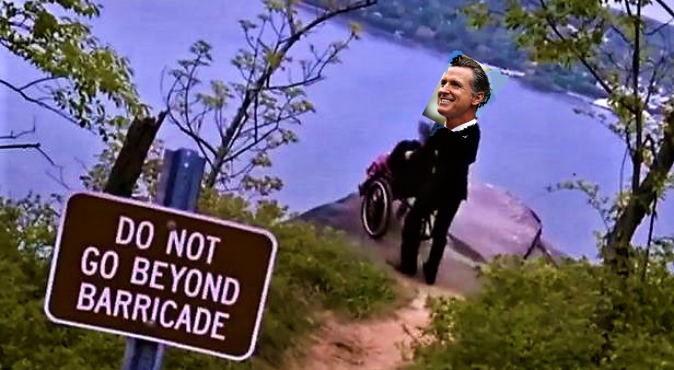 gavin newsom pushes biden's wheelchair in lake Blank Meme Template