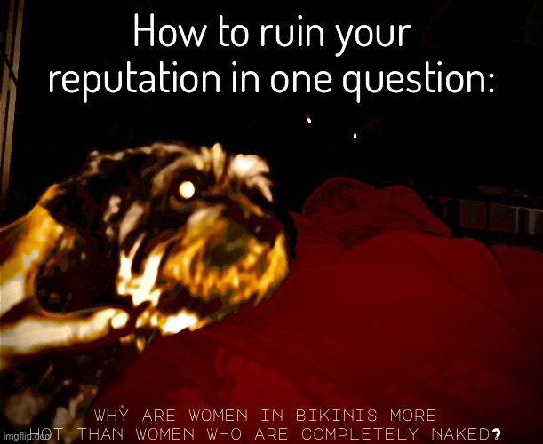 Can’t wait for people to drop their respect on me despite the fact that I’m straight ? | How to ruin your reputation in one question:; why are women in bikinis more hot than women who are completely naked? | image tagged in balls,genuine question | made w/ Imgflip meme maker