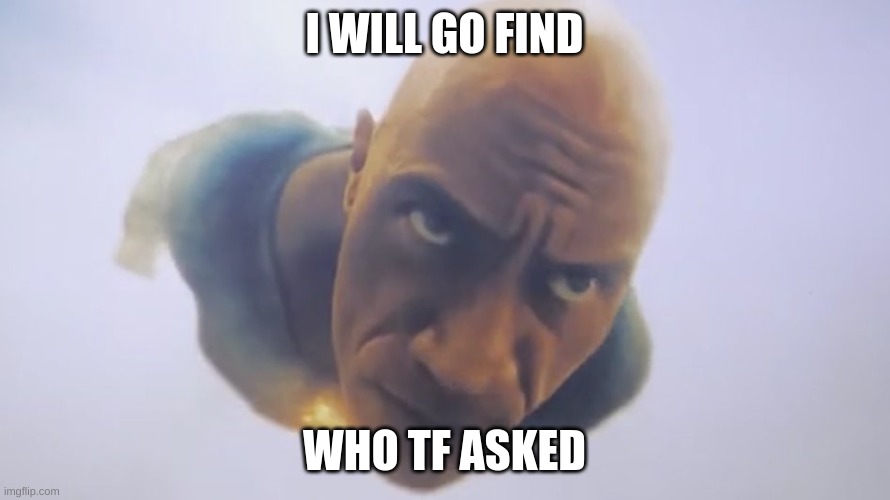 Black Adam Meme | I WILL GO FIND WHO TF ASKED | image tagged in black adam meme | made w/ Imgflip meme maker