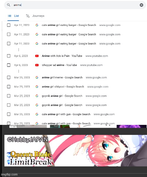 is this ad a consequence of my actions? | image tagged in anime,search history,memes,caught in 4k,advertisement,anime girl | made w/ Imgflip meme maker