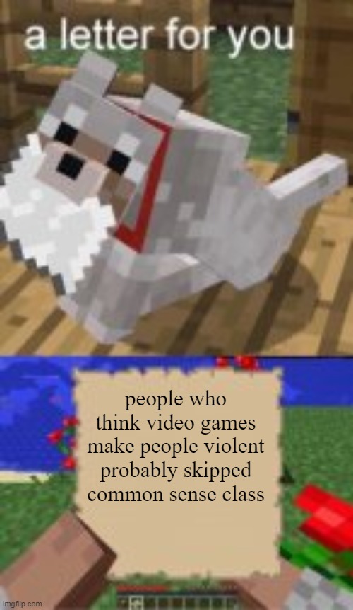 a letter for you | people who think video games make people violent probably skipped common sense class | image tagged in a letter for you | made w/ Imgflip meme maker