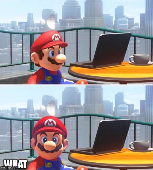 Mario looks at computer | WHAT | image tagged in mario looks at computer | made w/ Imgflip meme maker