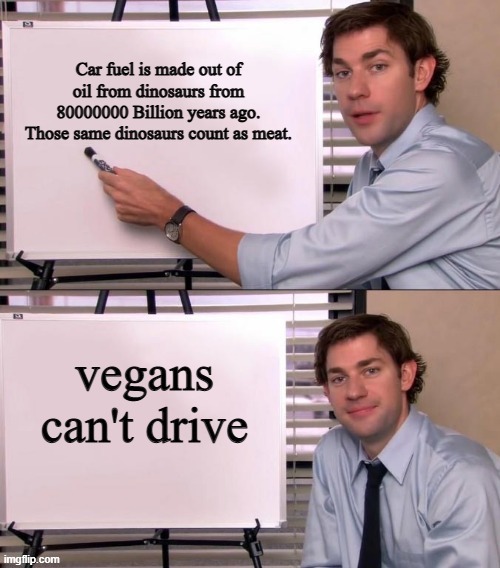 Vegans can't drive LMAO | image tagged in vegans,jim halpert explains,funny memes | made w/ Imgflip meme maker