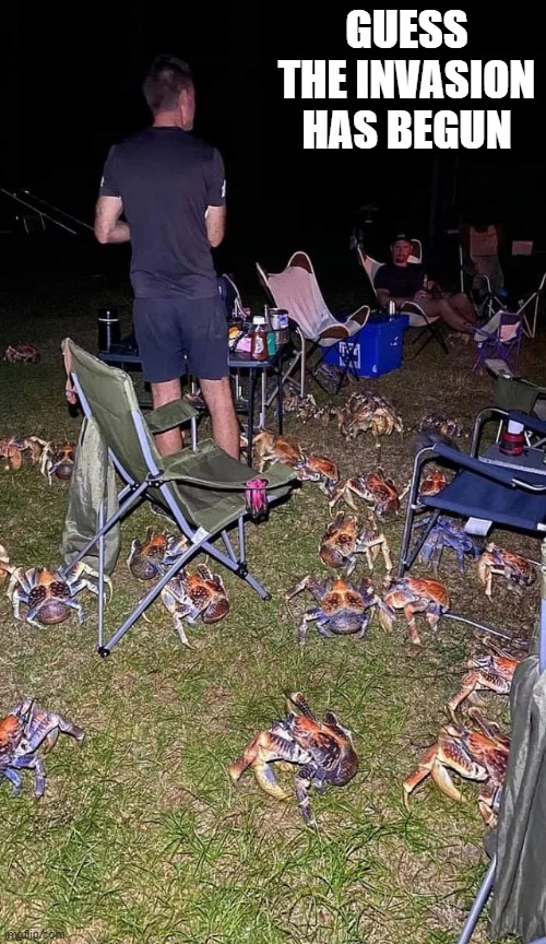 Crabby | GUESS THE INVASION HAS BEGUN | image tagged in unsee juice | made w/ Imgflip meme maker