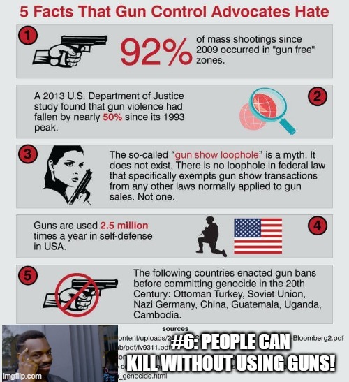 IT'S NOT JUST GUNS!!! | #6: PEOPLE CAN KILL WITHOUT USING GUNS! | image tagged in gun control fact | made w/ Imgflip meme maker