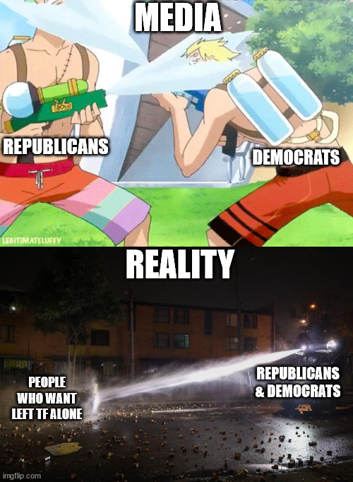 MEDIA; DEMOCRATS; REPUBLICANS; REALITY; PEOPLE WHO WANT LEFT TF ALONE; REPUBLICANS & DEMOCRATS | made w/ Imgflip meme maker