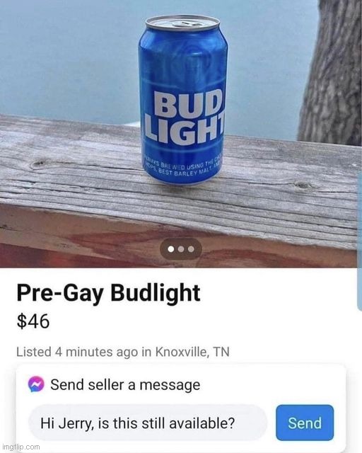 Own the libs by buying a pre-gay Bud Light, low low price of $46 (zero profits go to AB-InBev) | image tagged in pre-gay bud light,gay,lgbtq,lgbt,bud light,boycott | made w/ Imgflip meme maker