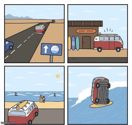The surfing car | image tagged in surfing,car,surf,waves,comics,comics/cartoons | made w/ Imgflip meme maker