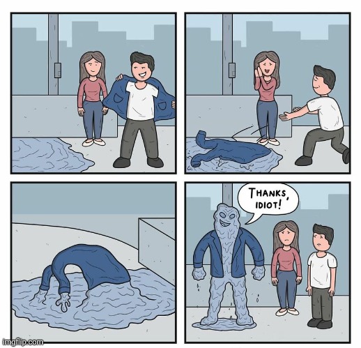 Uh oh | image tagged in monster,jacket,comics,comics/cartoons,helpful,disaster | made w/ Imgflip meme maker