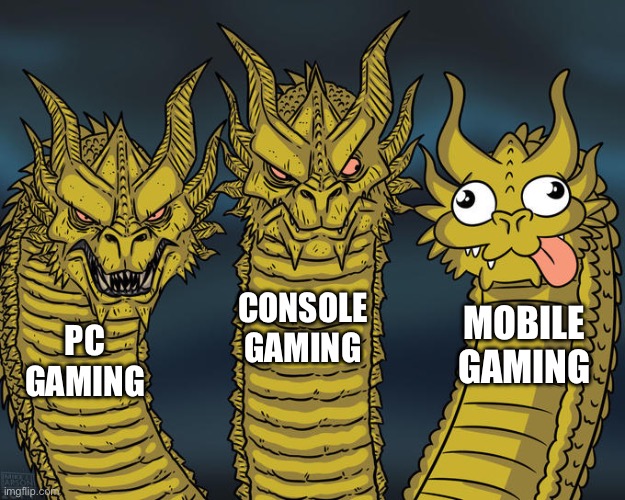 Three-headed Dragon | CONSOLE GAMING; MOBILE GAMING; PC GAMING | image tagged in three-headed dragon | made w/ Imgflip meme maker