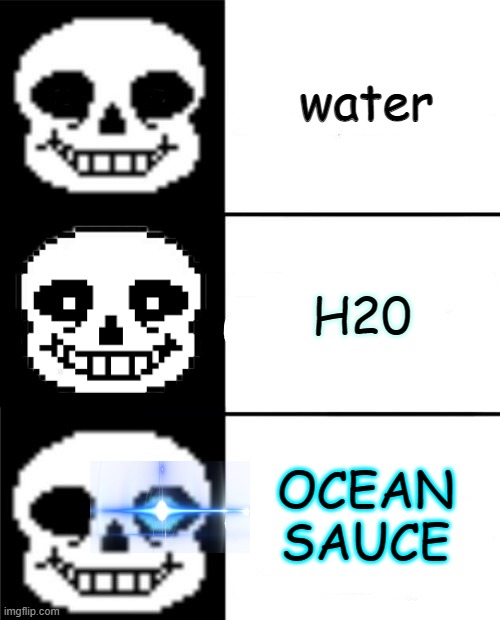 sans | water; H20; OCEAN SAUCE | image tagged in sans | made w/ Imgflip meme maker