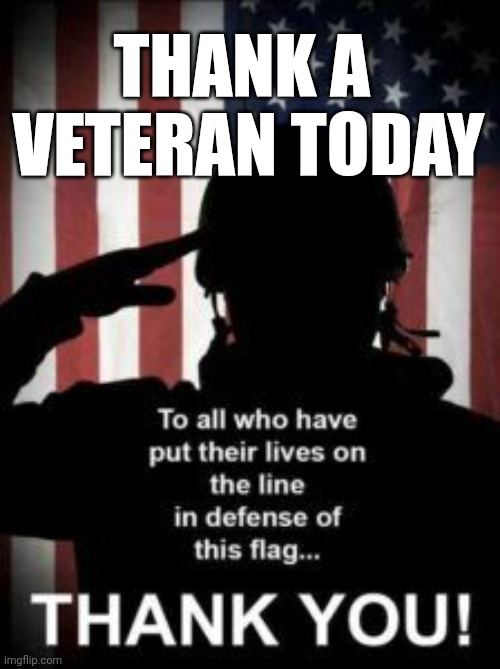 THANK A 
VETERAN TODAY | image tagged in veterans | made w/ Imgflip meme maker