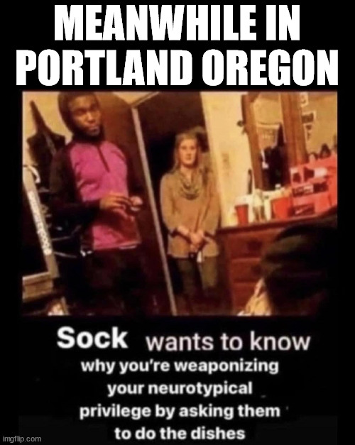 MEANWHILE IN PORTLAND OREGON | image tagged in political meme | made w/ Imgflip meme maker