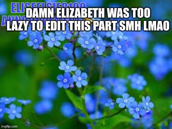 EliseElsie8100 Announcement | DAMN ELIZABETH WAS TOO LAZY TO EDIT THIS PART SMH LMAO | image tagged in eliseelsie8100 announcement | made w/ Imgflip meme maker