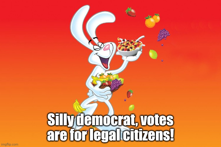 Silly Rabbit | Silly democrat, votes are for legal citizens! | image tagged in silly rabbit,politics,voting,cereal | made w/ Imgflip meme maker