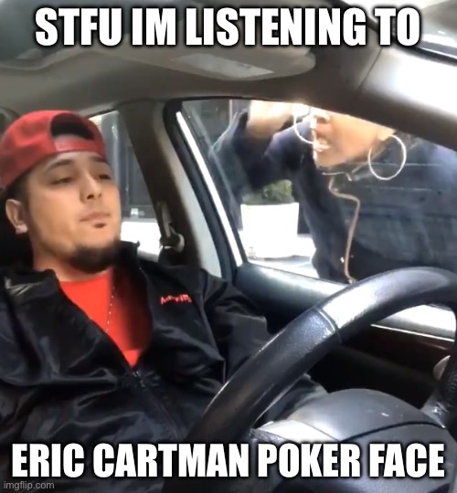 i don’t give a damn about dolphins, stan | STFU IM LISTENING TO; ERIC CARTMAN POKER FACE | image tagged in stfu im listening to | made w/ Imgflip meme maker