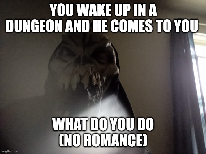Dungeon rp | YOU WAKE UP IN A DUNGEON AND HE COMES TO YOU; WHAT DO YOU DO
(NO ROMANCE) | made w/ Imgflip meme maker