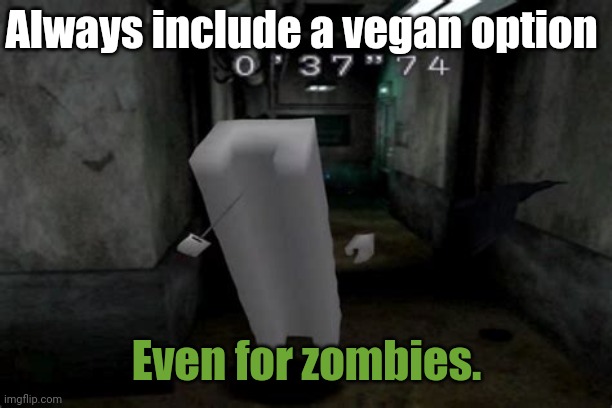 Tofu, the bravest soldier. | Always include a vegan option; Even for zombies. | image tagged in resident evil,tofu,vegan,gaming,zombies,vegans | made w/ Imgflip meme maker