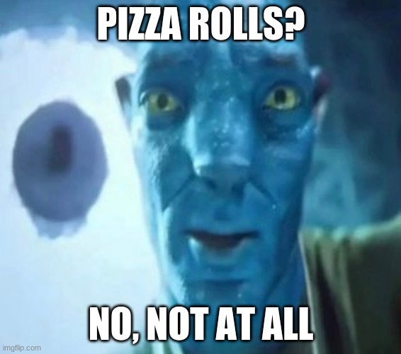 Nope | PIZZA ROLLS? NO, NOT AT ALL | image tagged in avatar guy | made w/ Imgflip meme maker