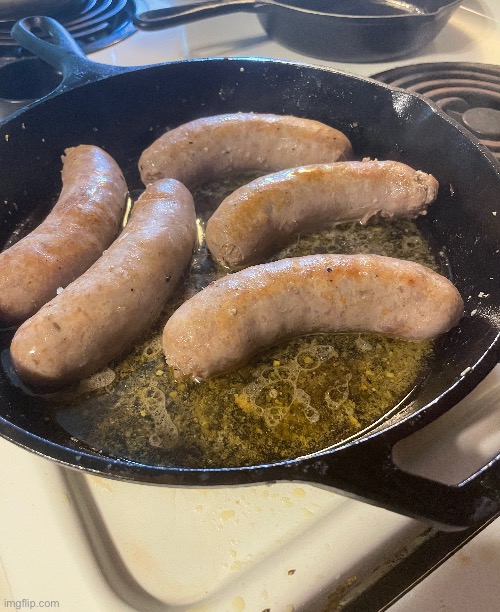 Mild pan fried Italian sausage | image tagged in cooking,sausage | made w/ Imgflip meme maker