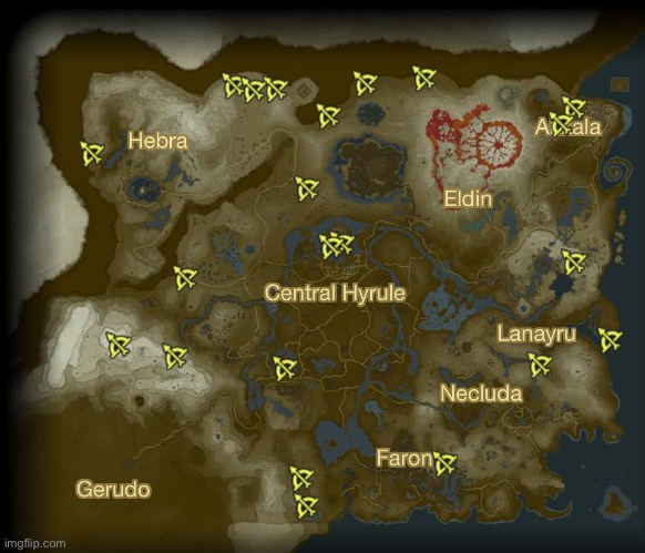 Map with all the Lynels | image tagged in map | made w/ Imgflip meme maker