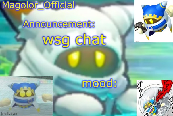 got a bottle of soder and another bottle of soder | wsg chat | image tagged in magolor_official's magolor announcement temp | made w/ Imgflip meme maker