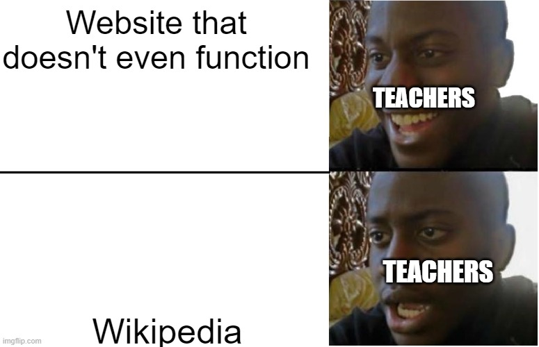 Disappointed Black Guy | Website that doesn't even function; TEACHERS; Wikipedia; TEACHERS | image tagged in disappointed black guy,school,school memes | made w/ Imgflip meme maker