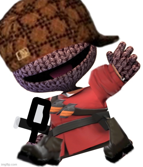 hmm yes | image tagged in sackboy,tf2 soldier | made w/ Imgflip meme maker