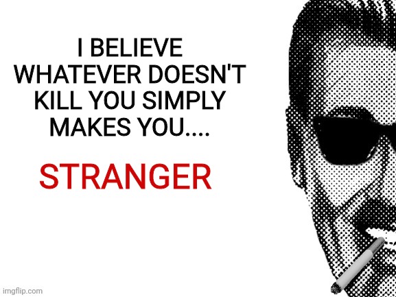 I BELIEVE WHATEVER DOESN'T KILL YOU SIMPLY MAKES YOU.... STRANGER | made w/ Imgflip meme maker
