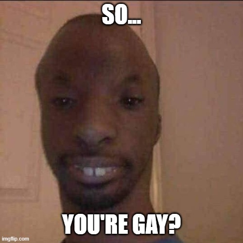 ayo what u doing | SO... YOU'RE GAY? | image tagged in ayo what u doing | made w/ Imgflip meme maker