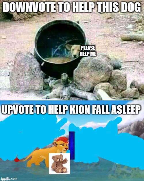 DOWNVOTE TO HELP THIS DOG; PLEASE HELP ME; UPVOTE TO HELP KION FALL ASLEEP | image tagged in dog in a cauldron,jackass | made w/ Imgflip meme maker