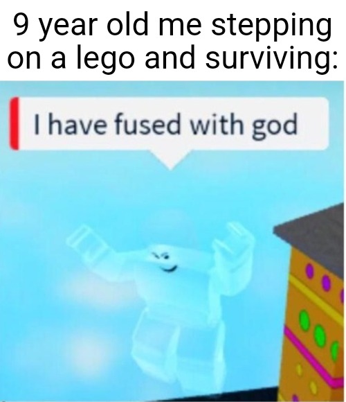 True | 9 year old me stepping on a lego and surviving: | image tagged in memes | made w/ Imgflip meme maker