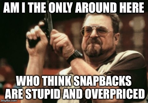 Am I The Only One Around Here Meme | AM I THE ONLY AROUND HERE WHO THINK SNAPBACKS ARE STUPID AND OVERPRICED | image tagged in memes,am i the only one around here | made w/ Imgflip meme maker